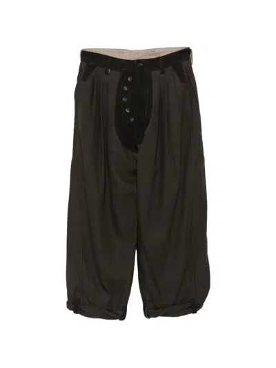 Ziggy Chen Herringbone-pattern Panelled Trousers In Brown