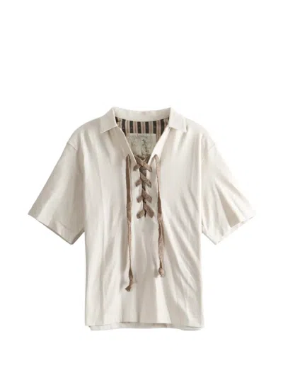 Ziggy Chen Lace-up Short-sleeve Shirt In White