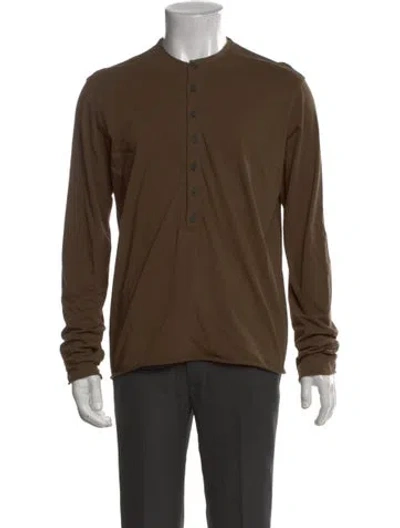 Pre-owned Ziggy Chen Linen Crew Neck Henley W/ Tags In Brown