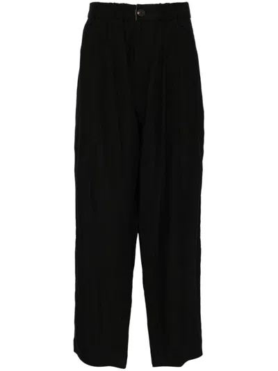 Ziggy Chen Linen Loose-leg Trousers In Black