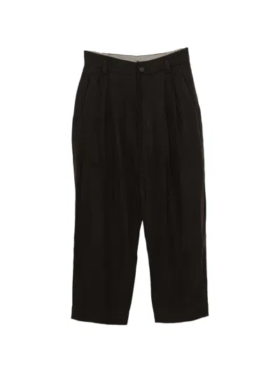 Ziggy Chen Linen Pleated Trousers In Brown