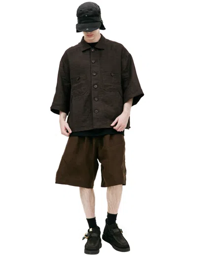 Ziggy Chen Short-sleeve Linen Shirt In Brown