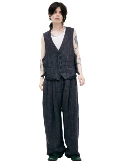 Ziggy Chen Linen Vest With Buttons In Gray