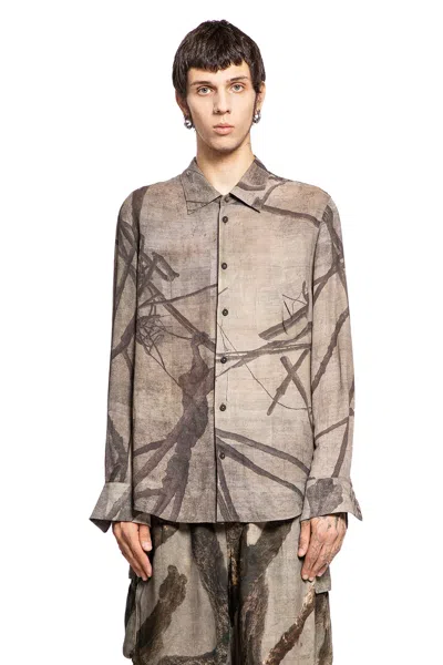 Ziggy Chen Man Brown Shirts In Grey