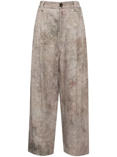 Ziggy Chen Stonewashed Print Trousers In 02 Weathered Sage