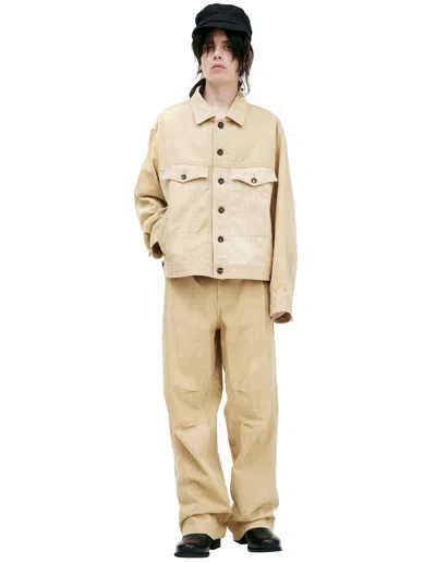 Ziggy Chen Paint Effect Denim Jacket In Sand