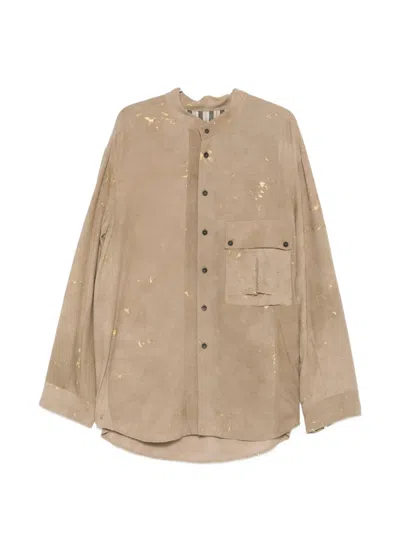 Ziggy Chen Paint-splatter Chest-pocket Shirt In Neutral