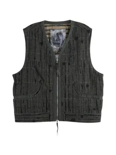 Ziggy Chen Paint-splatter Herringbone Gilet In Gray