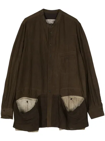 Ziggy Chen Panelled Linen Shirt In Brown