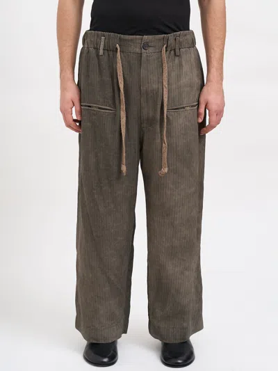 Ziggy Chen Pantalone A Righe Con Coulisse In Brown