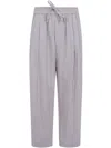 Ziggy Chen Thin Stripe Drawstring Trousers In Gray
