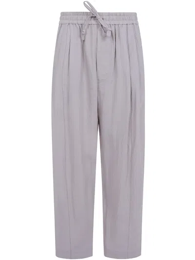 Ziggy Chen Thin Stripe Drawstring Trousers In Gray