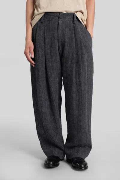 Ziggy Chen Pants In Blue Linen In Black