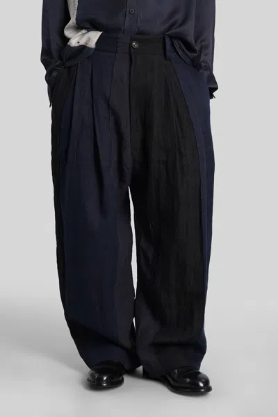 Ziggy Chen Pants In Blue Linen In Multi