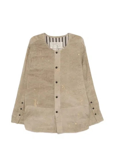 Ziggy Chen Patchwork Collarless Shirt In Neutral