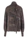 Ziggy Chen Patchwork-print Tie-neck Shirt In Brown