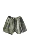 Ziggy Chen Patterned Silk Shorts In Green