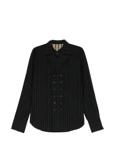 Ziggy Chen Pinstripe-print Double-breasted Shirt In Black