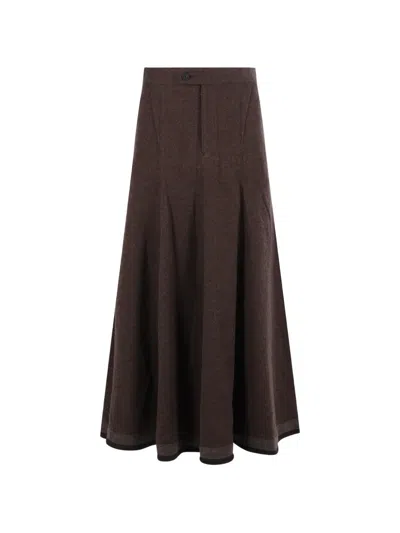 Ziggy Chen Pleated A-line Smaxi Kirt In Brown