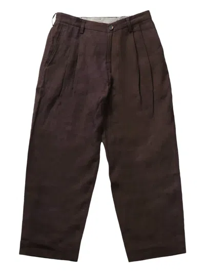 Ziggy Chen Pleated Linen Trousers In Brown