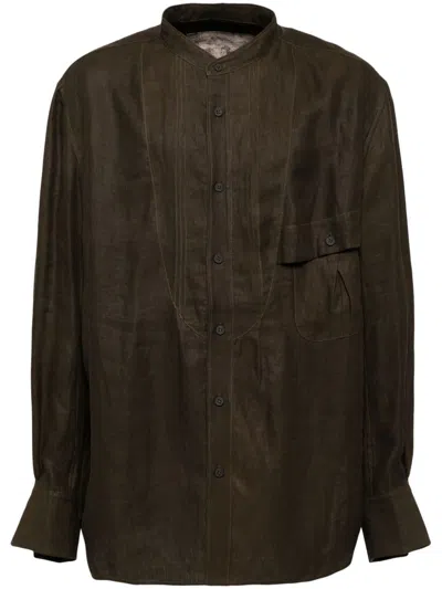 Ziggy Chen Pleated Long-sleeves Shirt In Brown