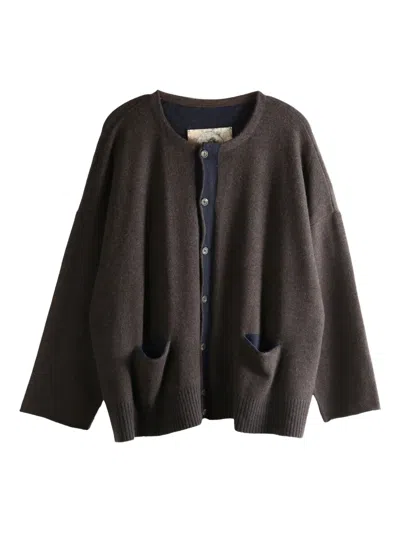 Ziggy Chen Pocket Button Cardigan In Brown