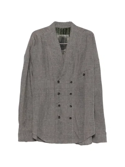 Ziggy Chen Prince Of Wales Double-breasted Jacket In Gray