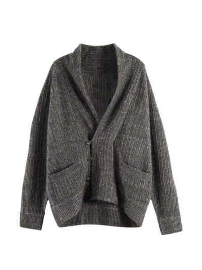 Ziggy Chen Ribbed-knit Shawl-collar Cardigan In Gray
