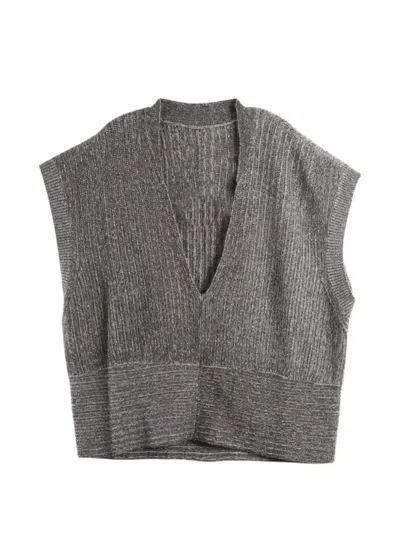 Ziggy Chen Ribbed-knit V-neck Sleeveless Sweater In Gray