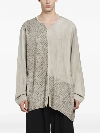 Ziggy Chen Screen-print V-neck Long-sleeve T-shirt In Gray