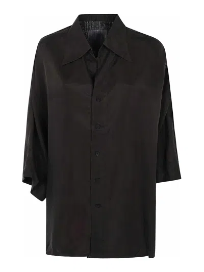 Ziggy Chen Short Sleeves Back Gathered Shirt In Green