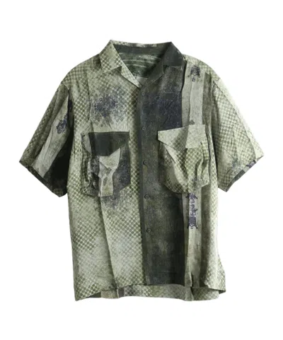 Ziggy Chen Patchwork-effect Short-sleeve Shirt In Green