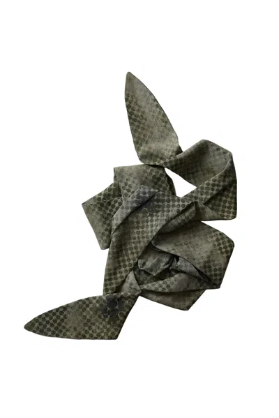 Ziggy Chen Silk Printed Scarf In Khaki