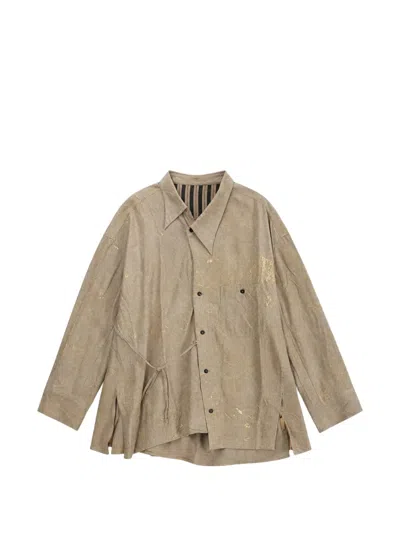 Ziggy Chen Splatter-print Asymmetric Shirt In Brown