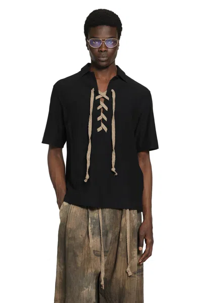 Ziggy Chen String Fastened Rugby Polo Shirt In Black