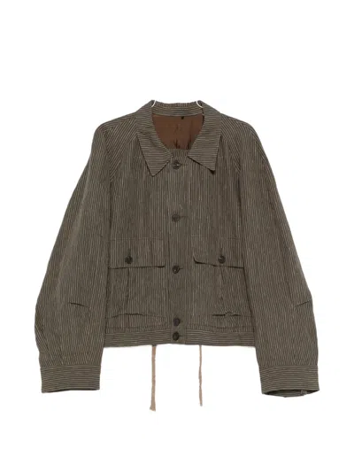 Ziggy Chen Striped Buttoned Shirt Jacket In Green