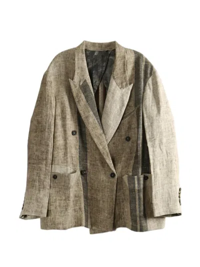 Ziggy Chen Striped Double-breasted Blazer In Brown