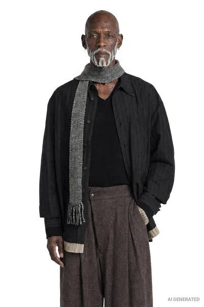 Ziggy Chen Striped Layered Shirt In Black