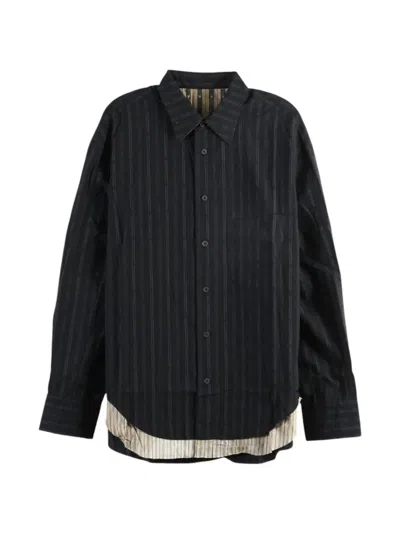 Ziggy Chen Striped Layered-effect Shirt In Black