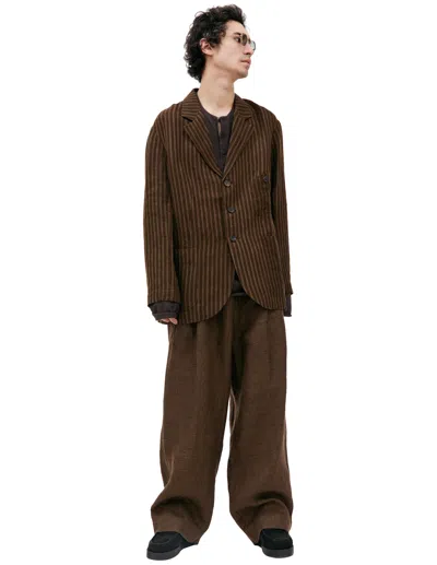 Ziggy Chen Striped Linen Blazer In Brown