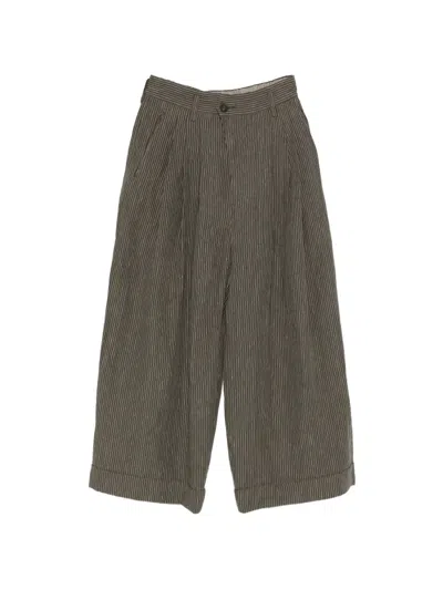 Ziggy Chen Striped Pleated Trousers In Gray
