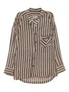 Ziggy Chen Striped Shirt In Brown