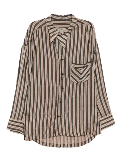 Ziggy Chen Striped Shirt In Brown