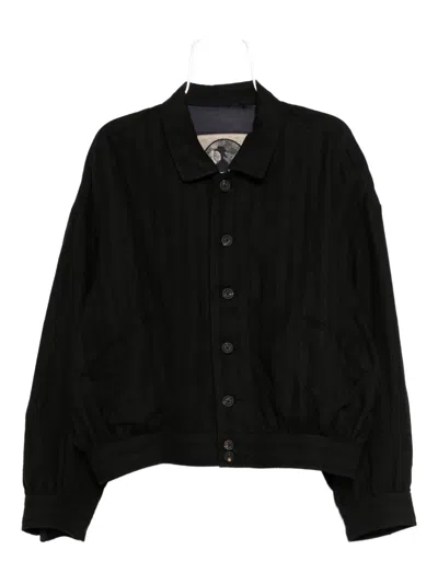 Ziggy Chen Gestreifte Jacke Mit Spreizkragen In Black