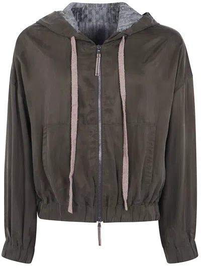 Ziggy Chen Zip-up Drawstring Hoodie In Brown