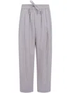 Ziggy Chen Thin Stripe Drawstring Trousers In Gray