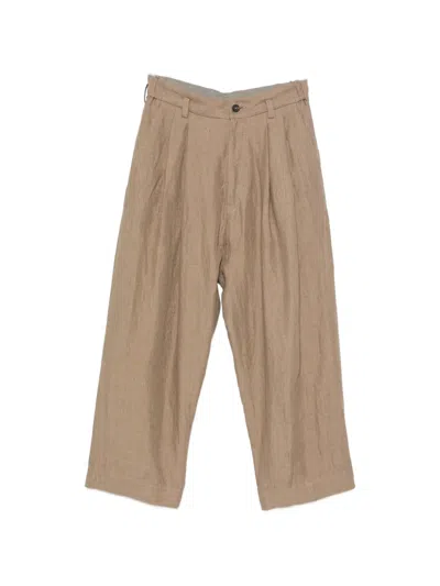 Ziggy Chen Pleated Wide-leg Trousers In Brown
