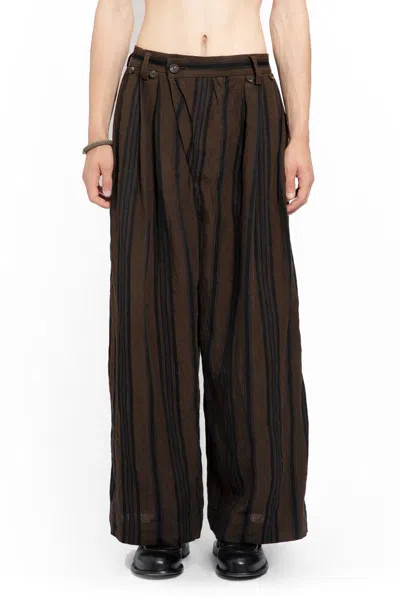 Ziggy Chen Striped Wide-leg Trousers In Brown