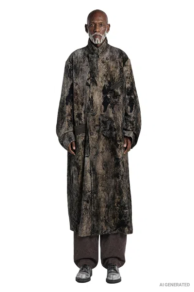 Ziggy Chen Velvet Stand Collar Coat In Brown