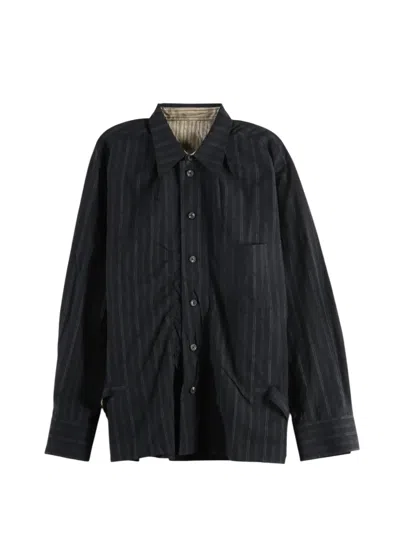Ziggy Chen Vertical-stripe Ruched Shirt In Black